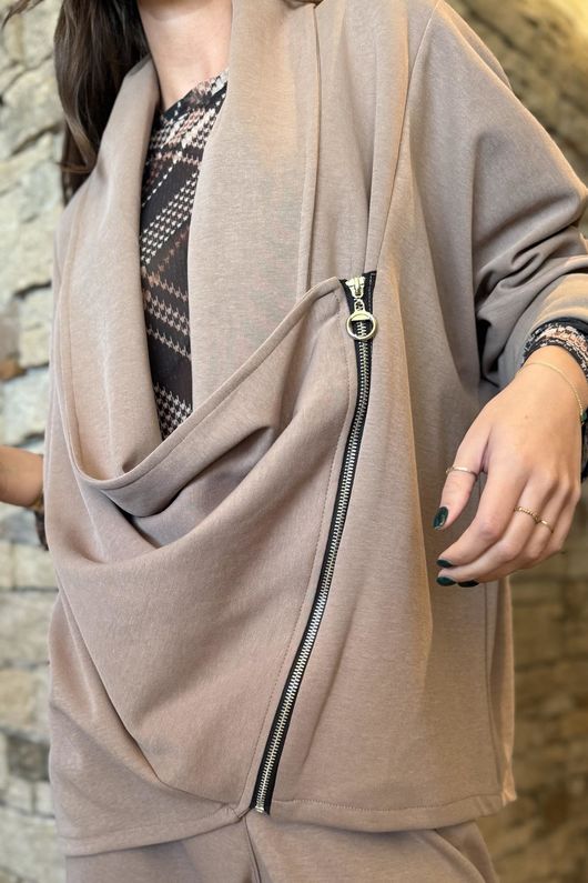 Sola Smart Tech Drape Relaxed Biker Jacket Mocha